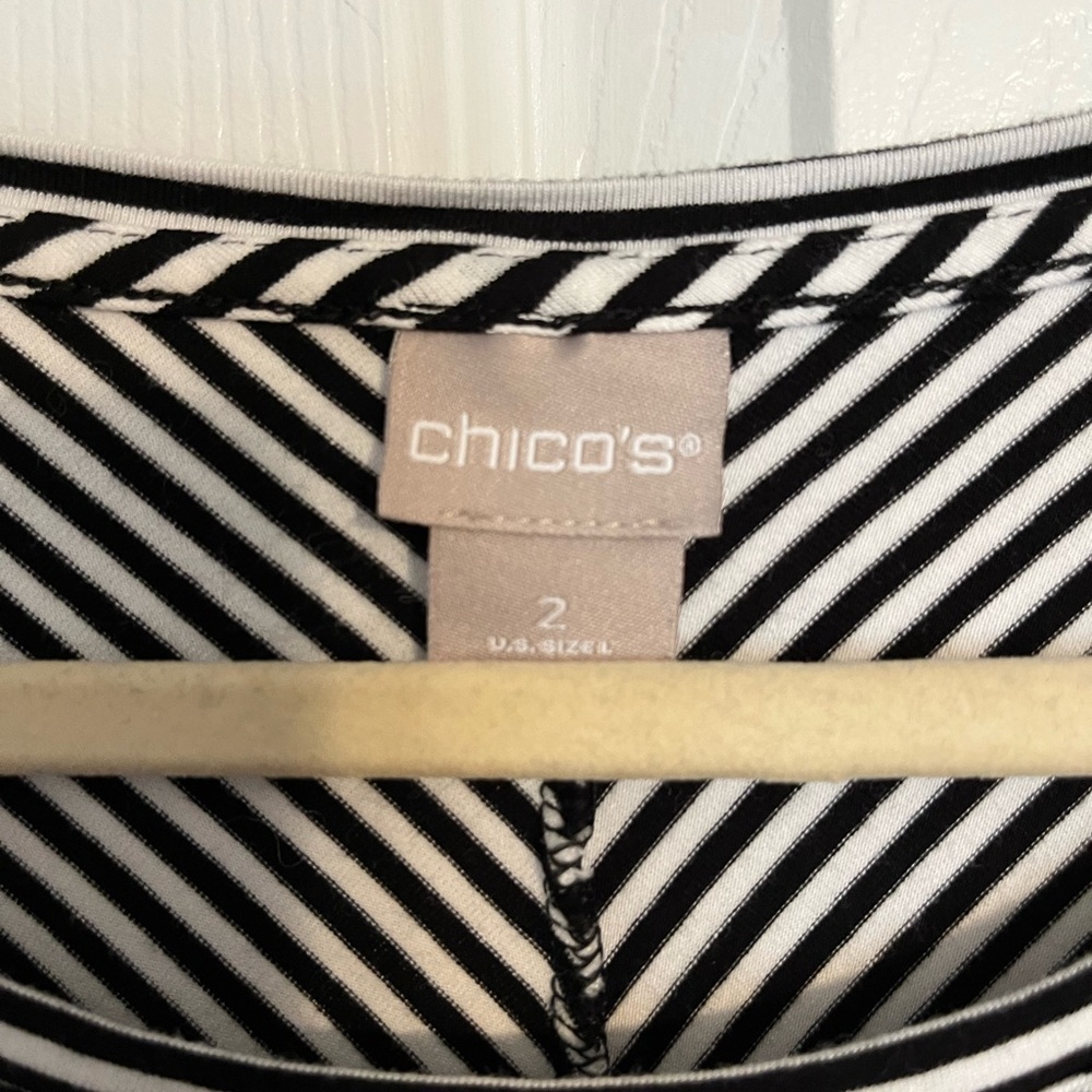 Chico’s Black and White Striped Scoop Neck Top - Picture 3 of 3